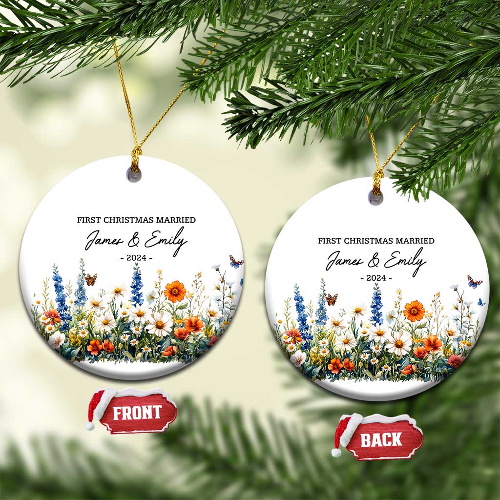 Personalised First Xmas Married Christmas Ornament Custom Name 2024 Flowers Decorations Keepsake Wedding Gifts TS10