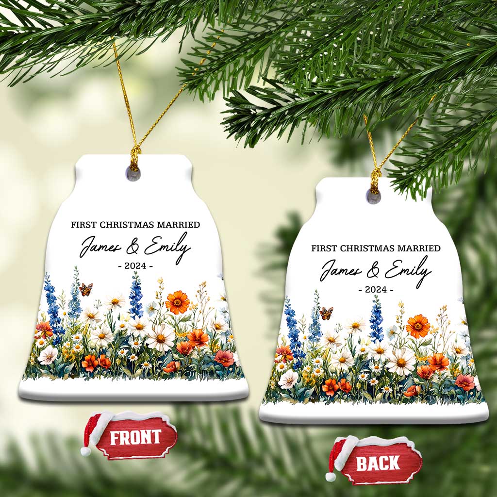 Personalised First Xmas Married Christmas Ornament Custom Name 2024 Flowers Decorations Keepsake Wedding Gifts TS10