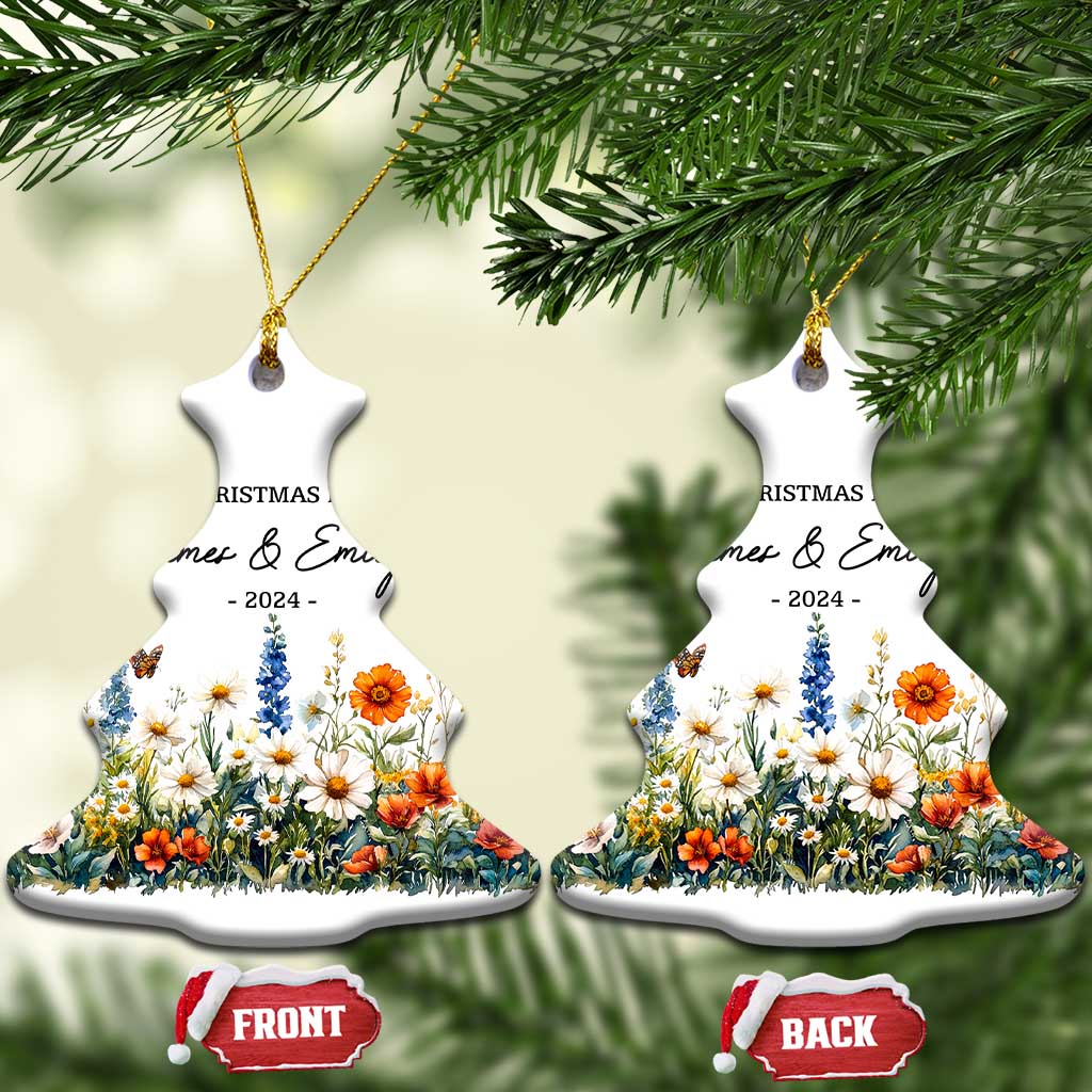 Personalised First Xmas Married Christmas Ornament Custom Name 2024 Flowers Decorations Keepsake Wedding Gifts TS10