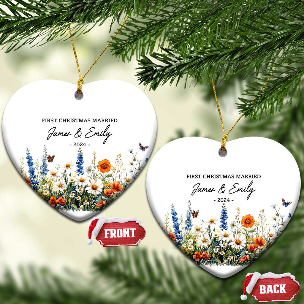 Personalised First Xmas Married Christmas Ornament Custom Name 2024 Flowers Decorations Keepsake Wedding Gifts TS10
