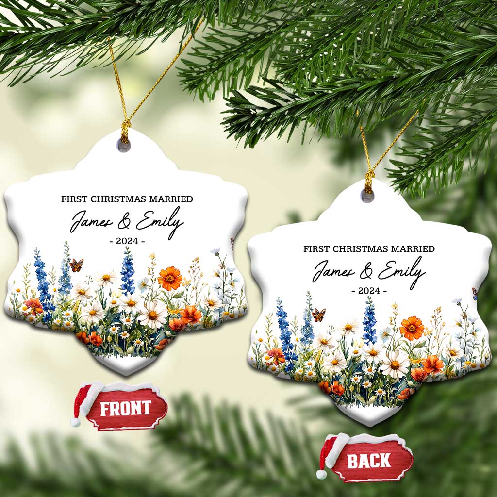 Personalised First Xmas Married Christmas Ornament Custom Name 2024 Flowers Decorations Keepsake Wedding Gifts TS10