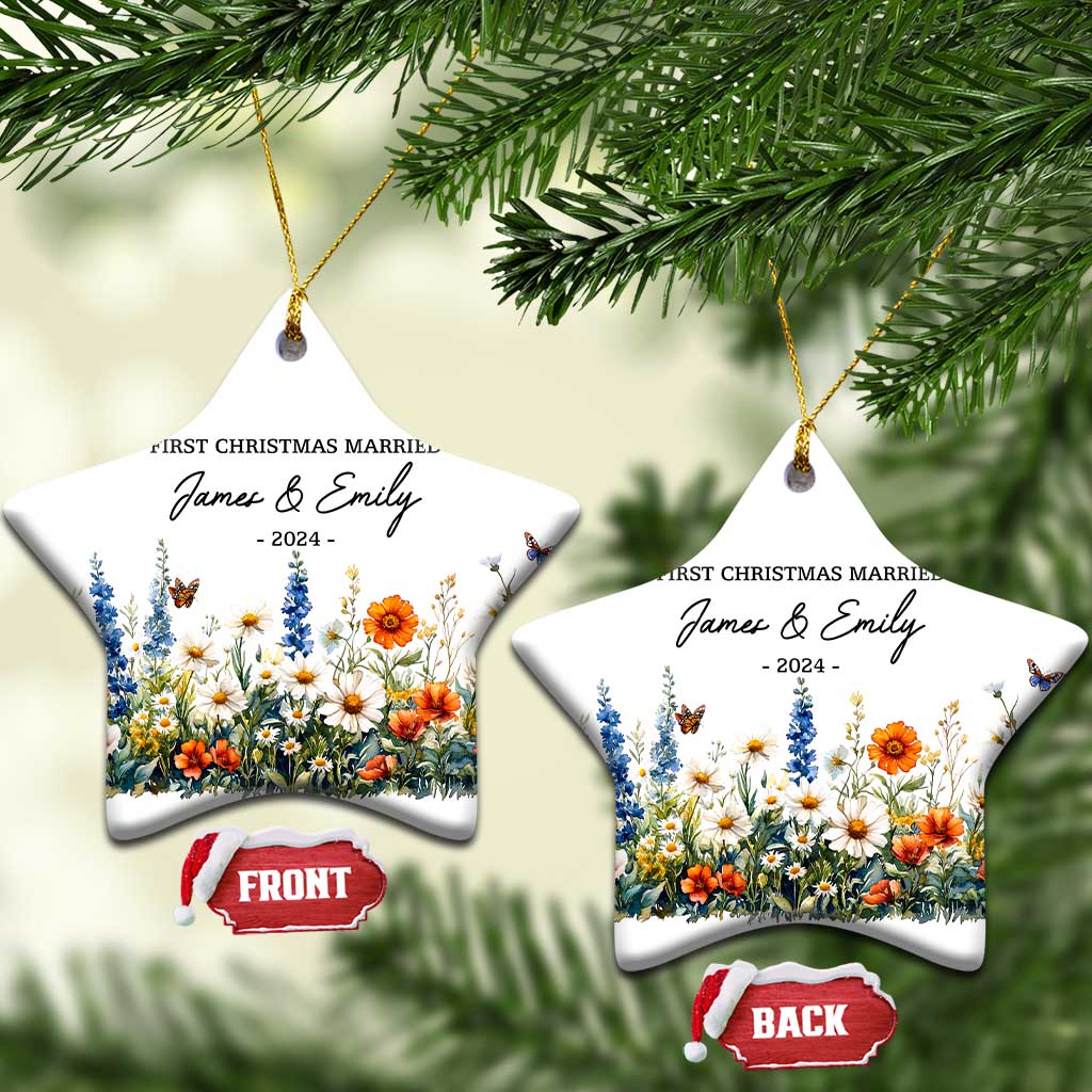 Personalised First Xmas Married Christmas Ornament Custom Name 2024 Flowers Decorations Keepsake Wedding Gifts TS10