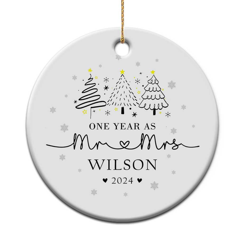 Personalized First Wedding Anniversary Christmas Ornament Custom Name One Year As Mr & Mrs TS10