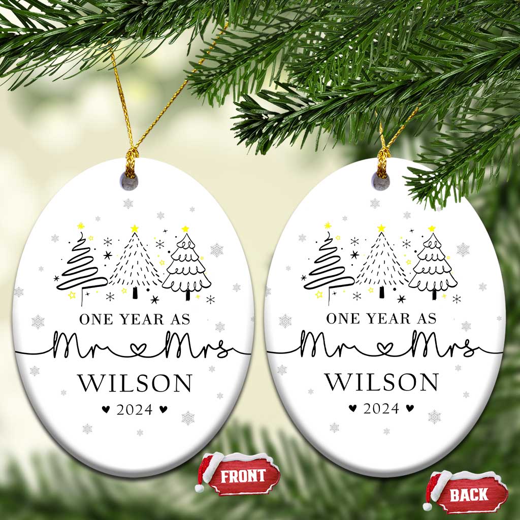 Personalized First Wedding Anniversary Christmas Ornament Custom Name One Year As Mr & Mrs TS10