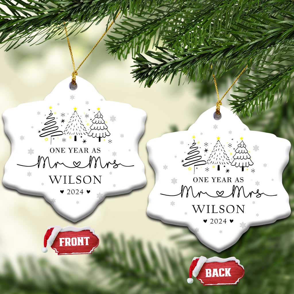Personalized First Wedding Anniversary Christmas Ornament Custom Name One Year As Mr & Mrs TS10