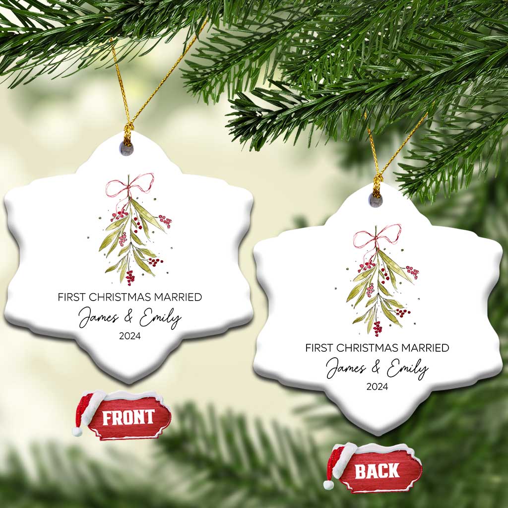 Personalised First Xmas Married Christmas Ornament Custom Name 2024 Keepsake Wedding Gifts for Couple TS10