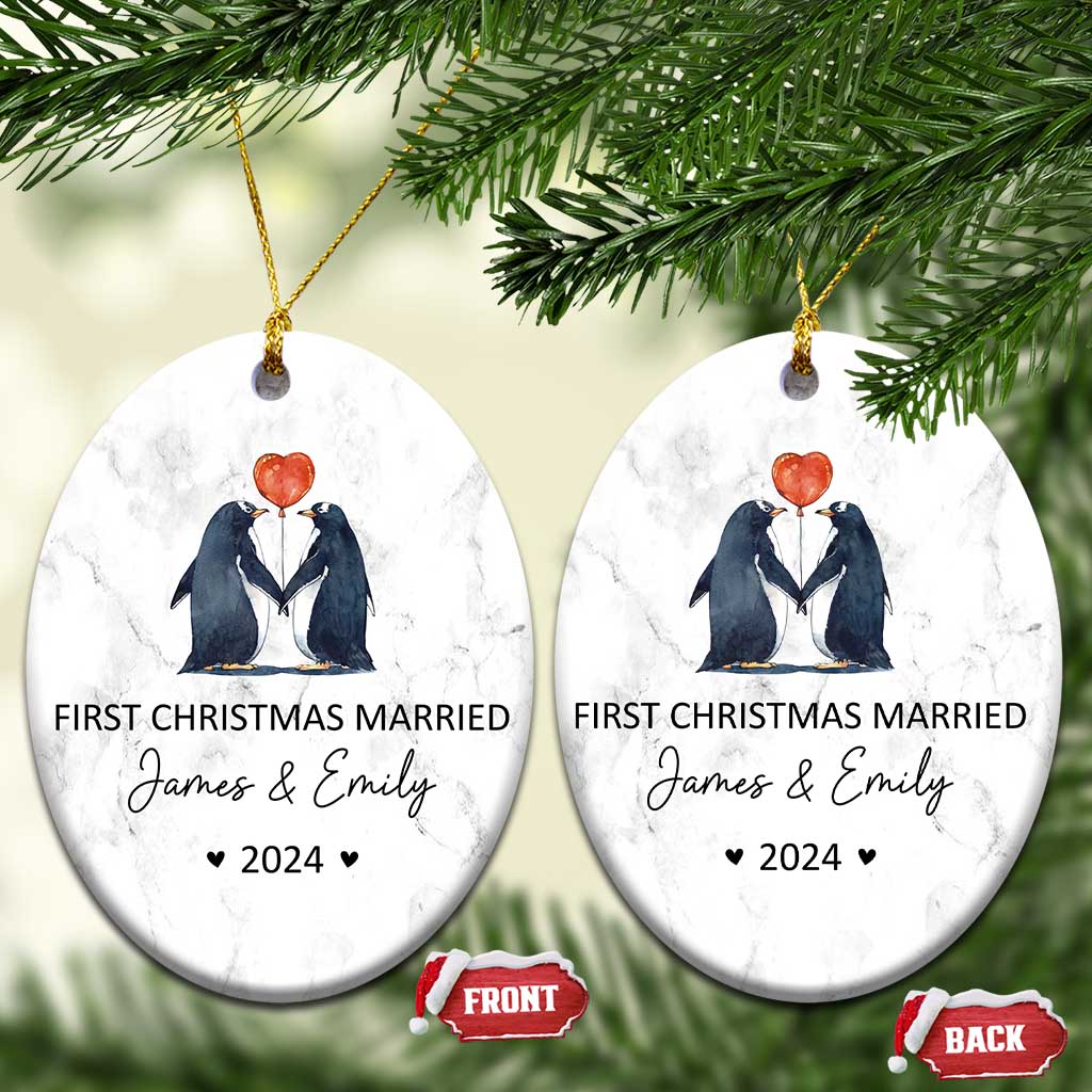 Personalised First Xmas Married Christmas Ornament Custom Name 2024 Wedding Gifts for Couple Her or Him TS10