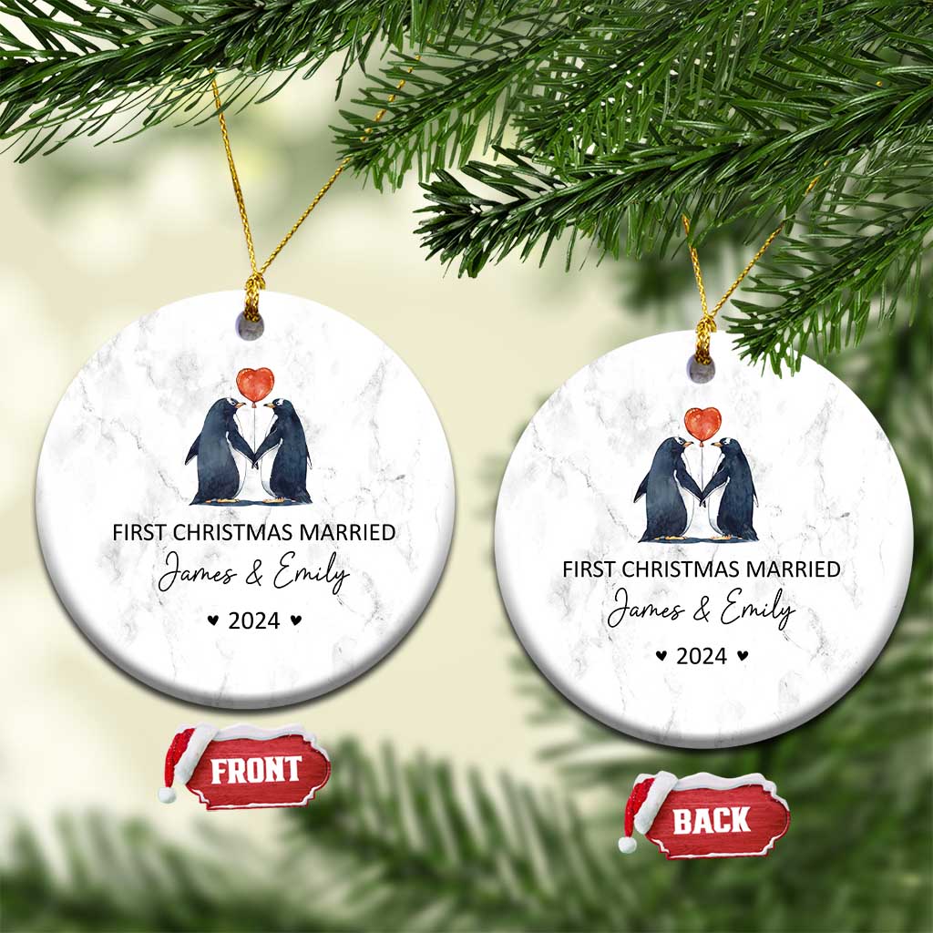 Personalised First Xmas Married Christmas Ornament Custom Name 2024 Wedding Gifts for Couple Her or Him TS10