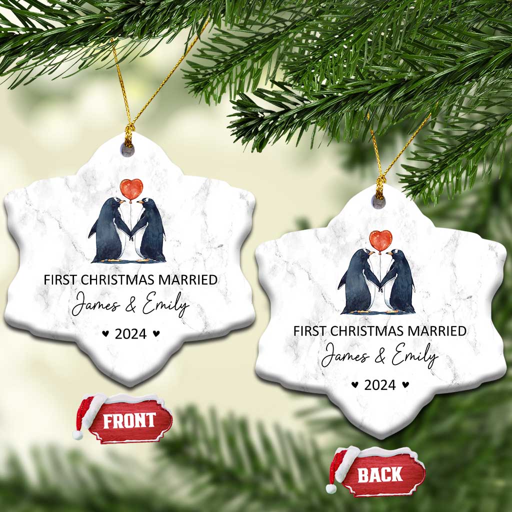 Personalised First Xmas Married Christmas Ornament Custom Name 2024 Wedding Gifts for Couple Her or Him TS10