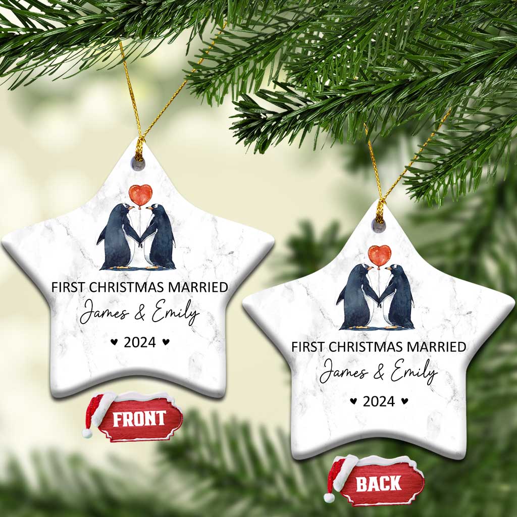 Personalised First Xmas Married Christmas Ornament Custom Name 2024 Wedding Gifts for Couple Her or Him TS10