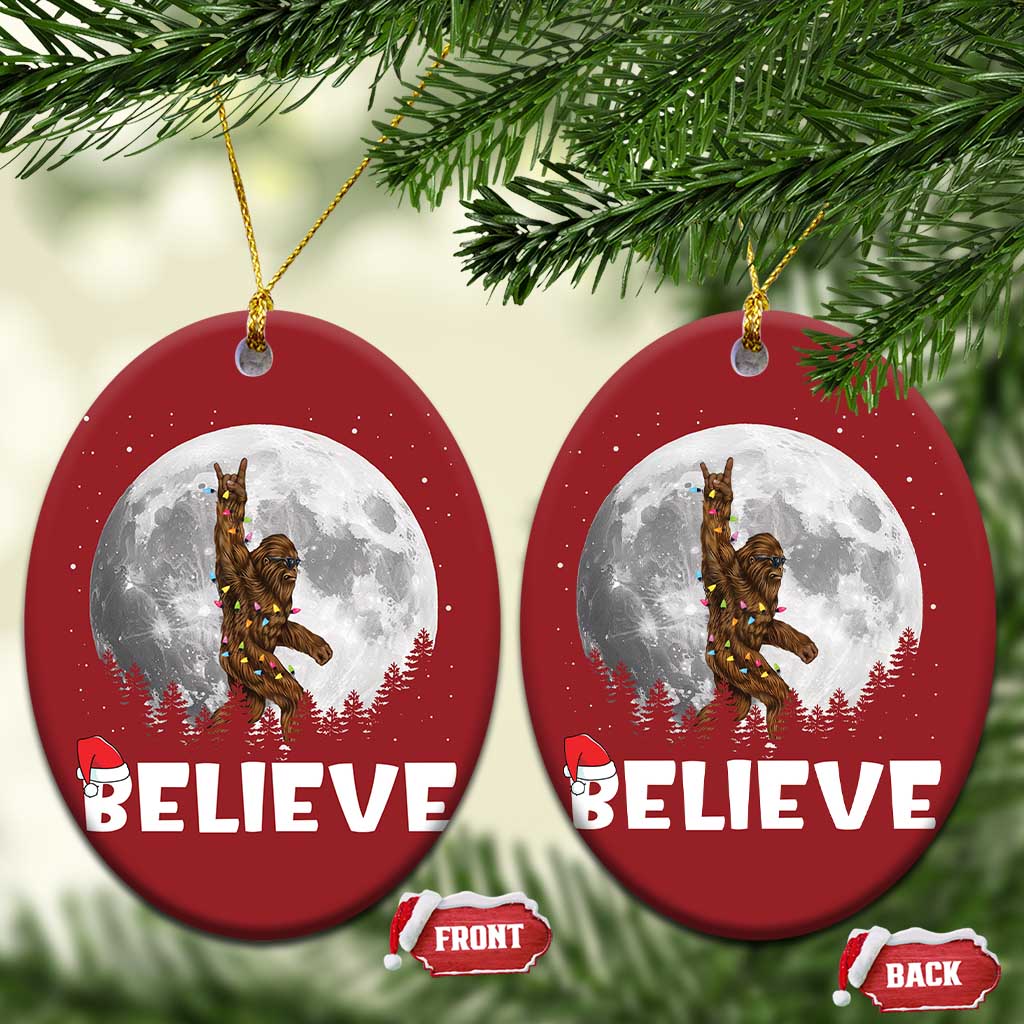Funny Bigfoot Christmas Ornament Cool Full Moon & Trees Sasquatch Xmas Lights TS10