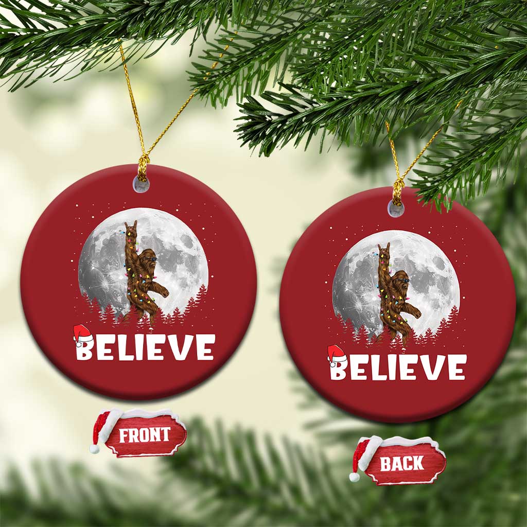 Funny Bigfoot Christmas Ornament Cool Full Moon & Trees Sasquatch Xmas Lights TS10