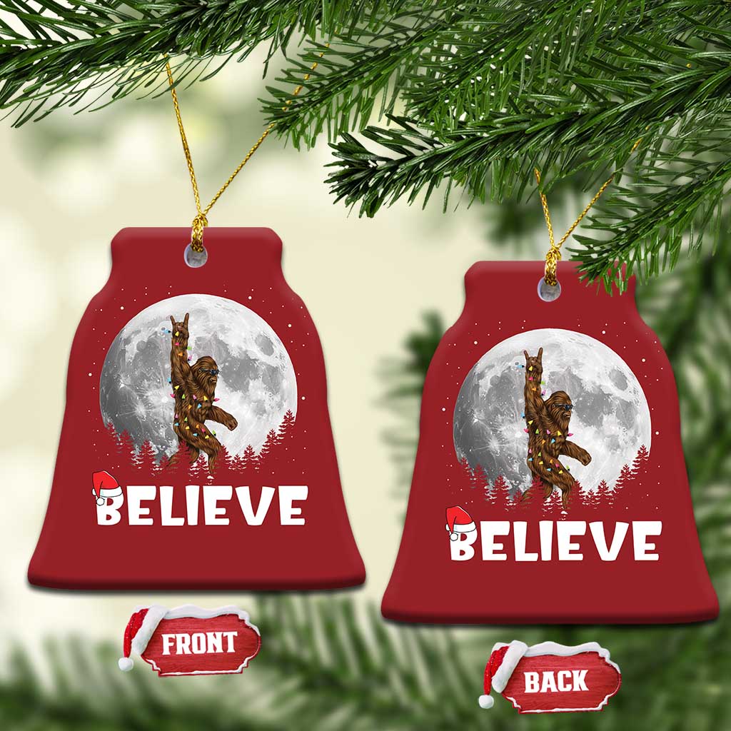 Funny Bigfoot Christmas Ornament Cool Full Moon & Trees Sasquatch Xmas Lights TS10