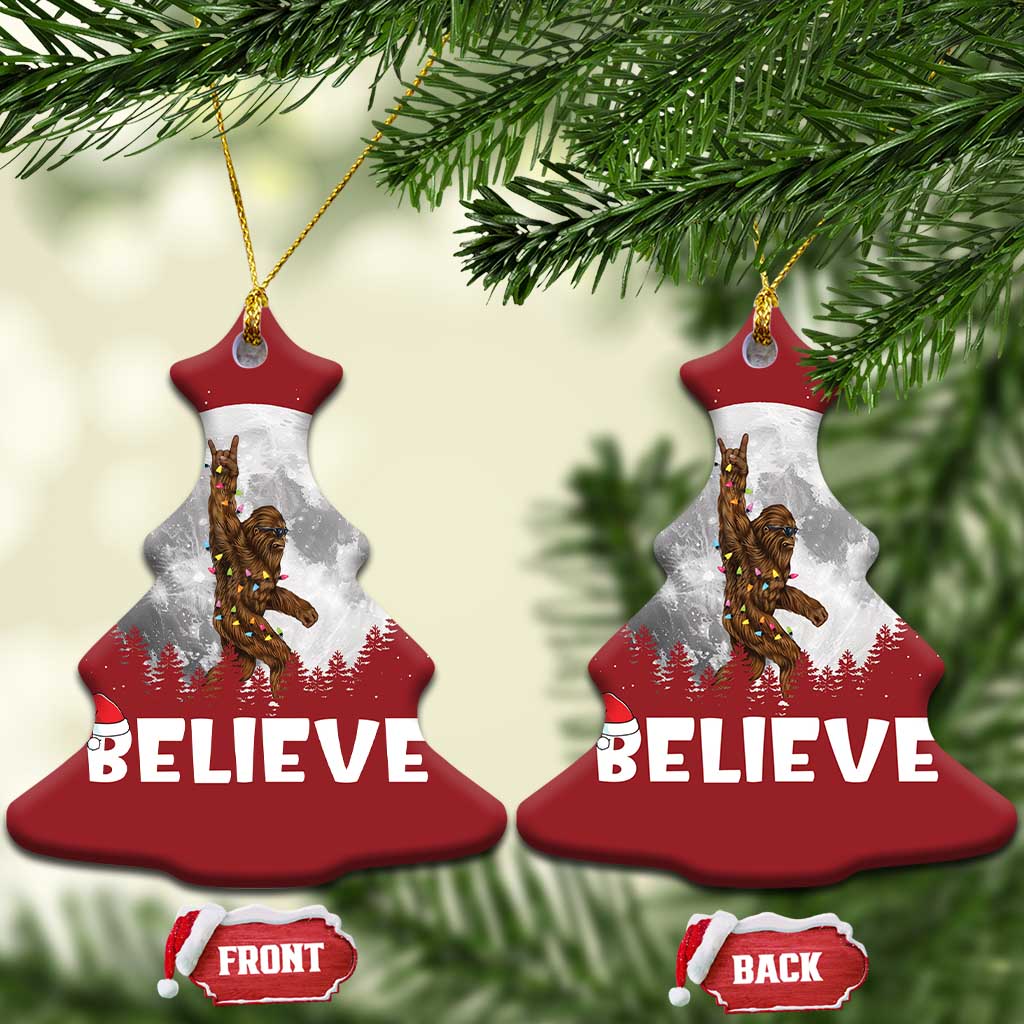 Funny Bigfoot Christmas Ornament Cool Full Moon & Trees Sasquatch Xmas Lights TS10