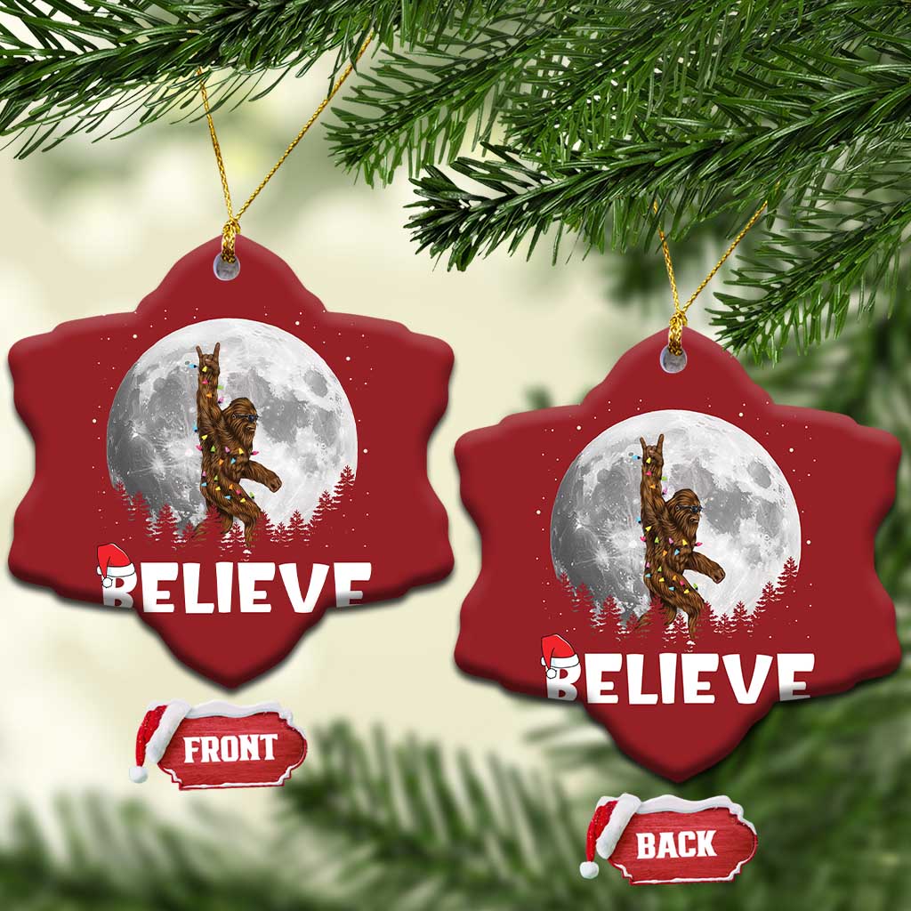 Funny Bigfoot Christmas Ornament Cool Full Moon & Trees Sasquatch Xmas Lights TS10