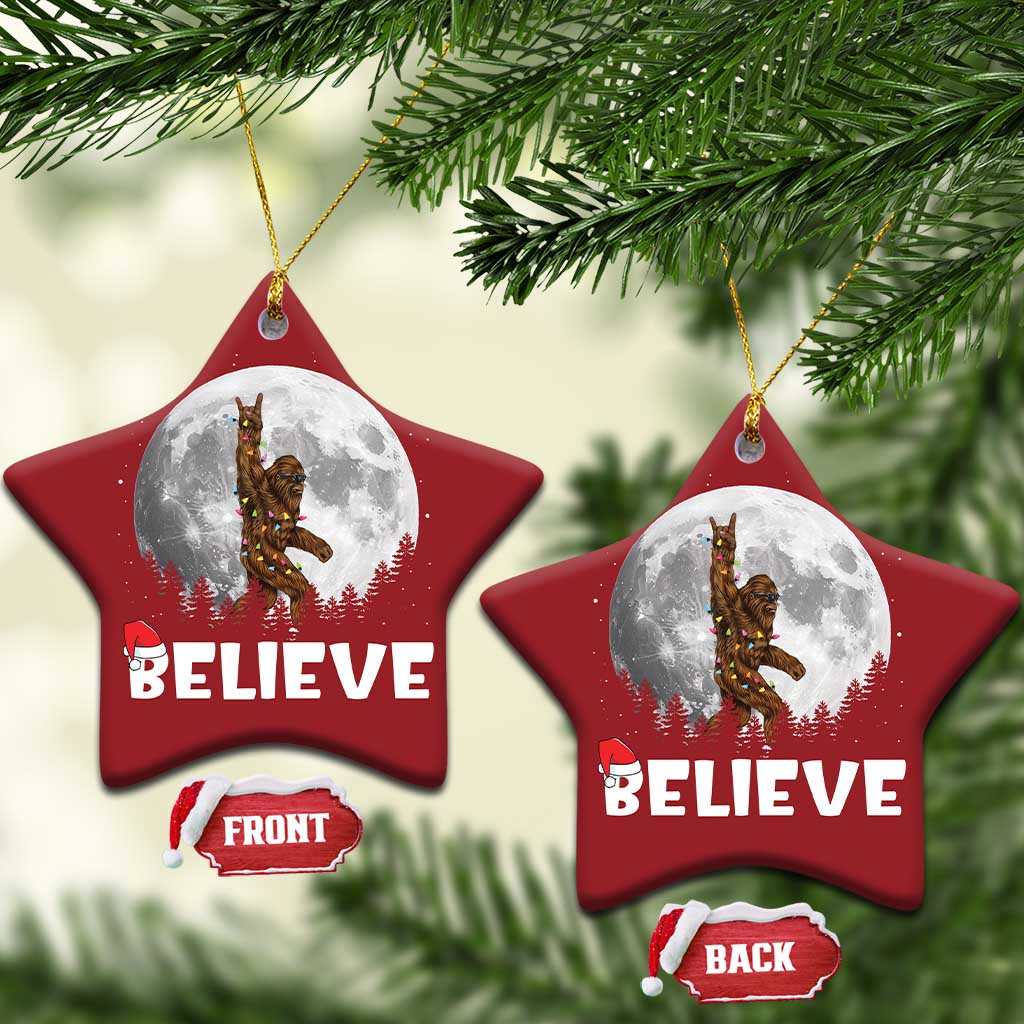 Funny Bigfoot Christmas Ornament Cool Full Moon & Trees Sasquatch Xmas Lights TS10