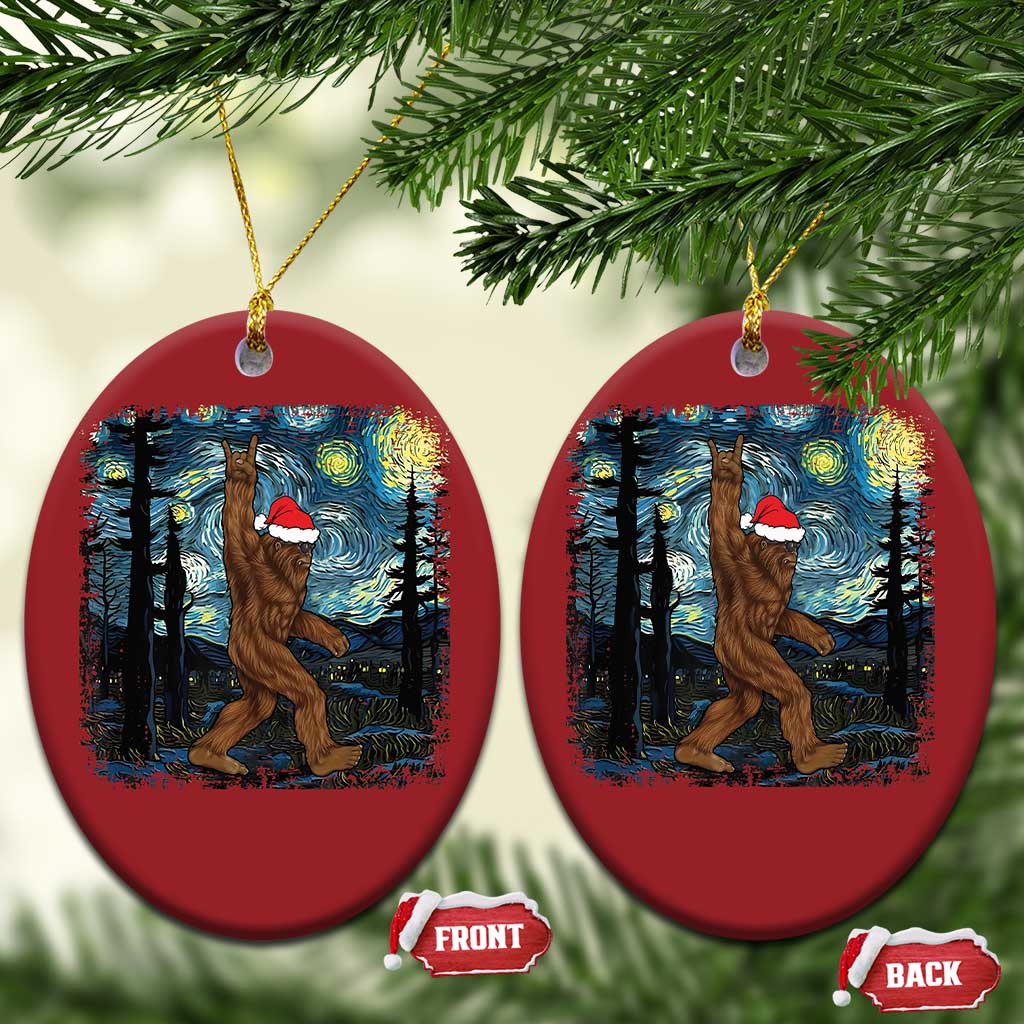 Xmas Bigfoot Starry Night Christmas Ornament Sasquatch Santa Hat Sasquatch Van Gogh Sky Painting Art TS10