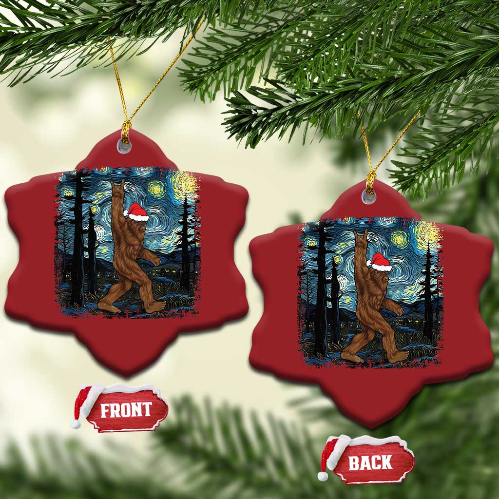 Xmas Bigfoot Starry Night Christmas Ornament Sasquatch Santa Hat Sasquatch Van Gogh Sky Painting Art TS10