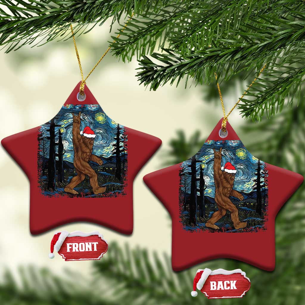Xmas Bigfoot Starry Night Christmas Ornament Sasquatch Santa Hat Sasquatch Van Gogh Sky Painting Art TS10
