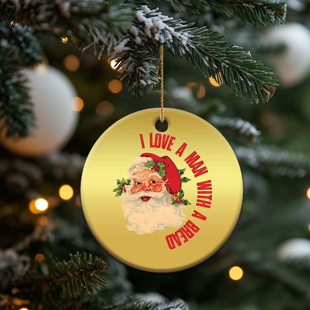 Santa Christmas Ornament Fun Retro I Love A Man With A Beard TS10