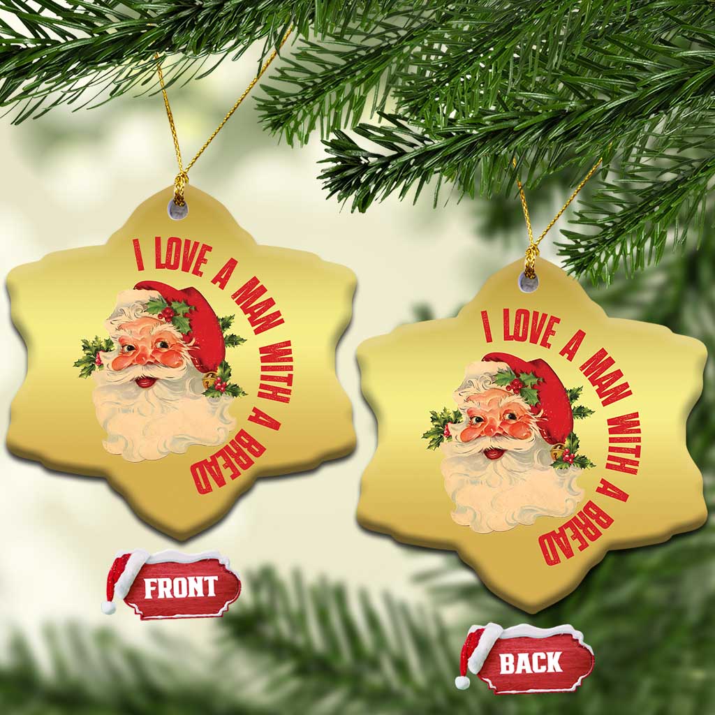 Santa Christmas Ornament Fun Retro I Love A Man With A Beard TS10