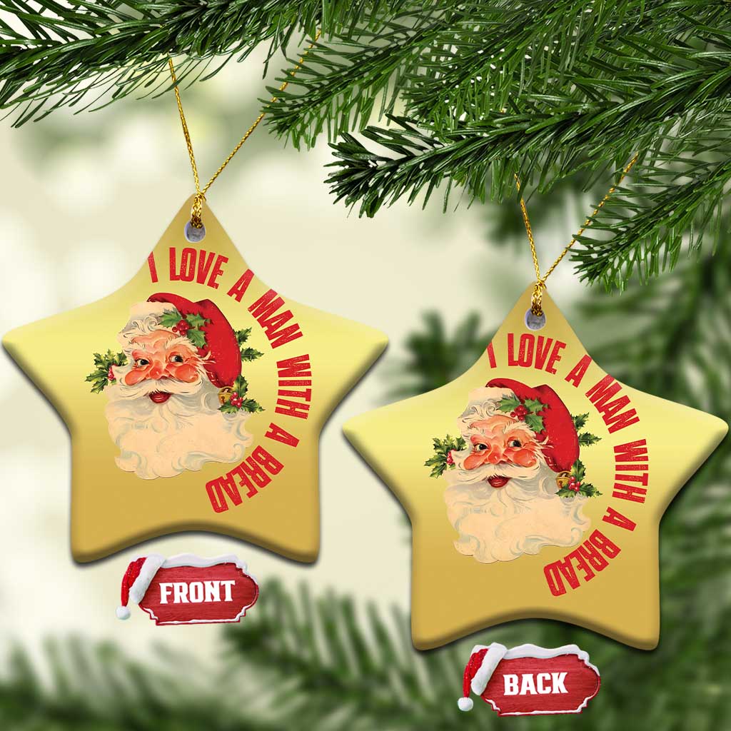 Santa Christmas Ornament Fun Retro I Love A Man With A Beard TS10
