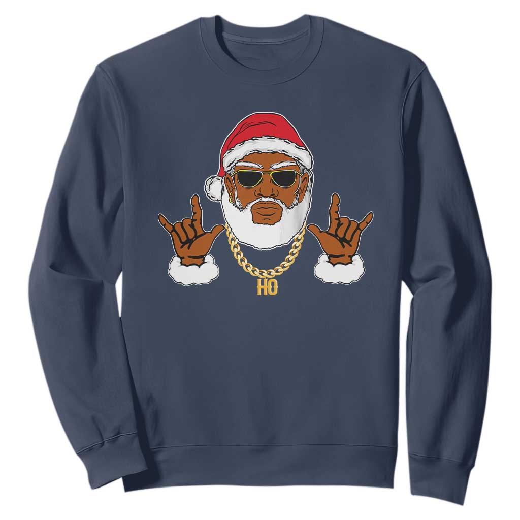Funny Christmas Santa Sweatshirt Black Hip Hop Santa African American Santa Rapper Fan TS10