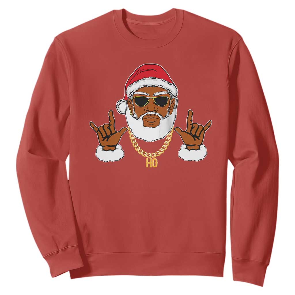 Funny Christmas Santa Sweatshirt Black Hip Hop Santa African American Santa Rapper Fan TS10