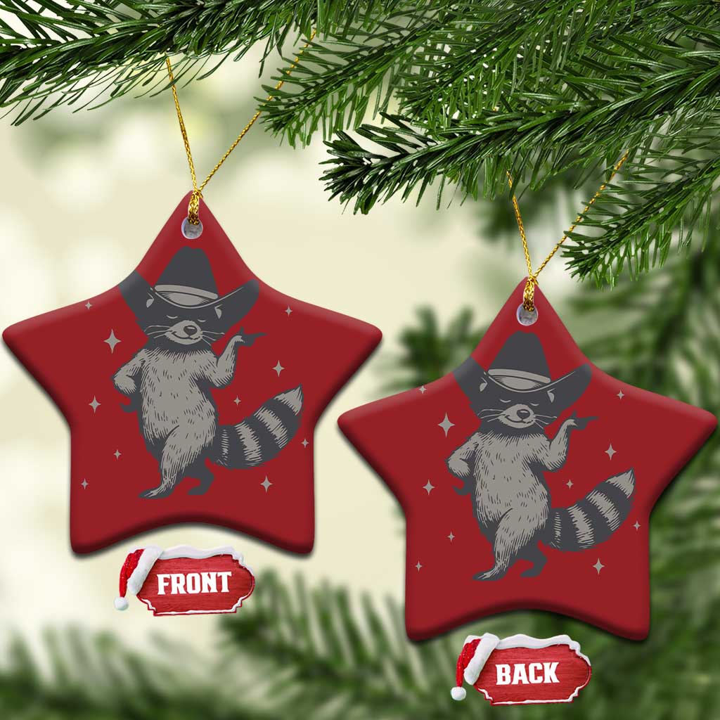 Vintage Raccoon Cowboy Christmas Ornament Cowgirl Trash Panda Western Country TS10
