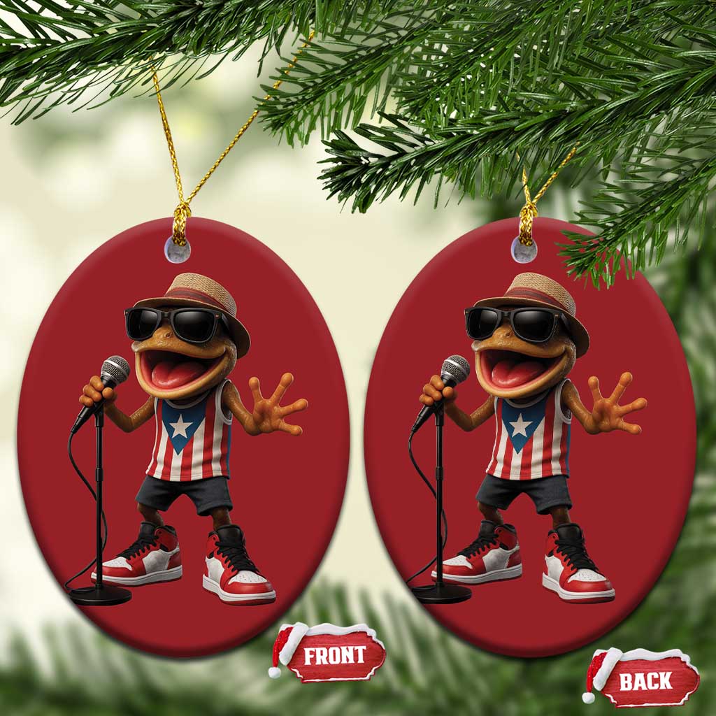 Coqui Puerto Rican Flag Christmas Ornament Taino Boricua Frog Singing TS10