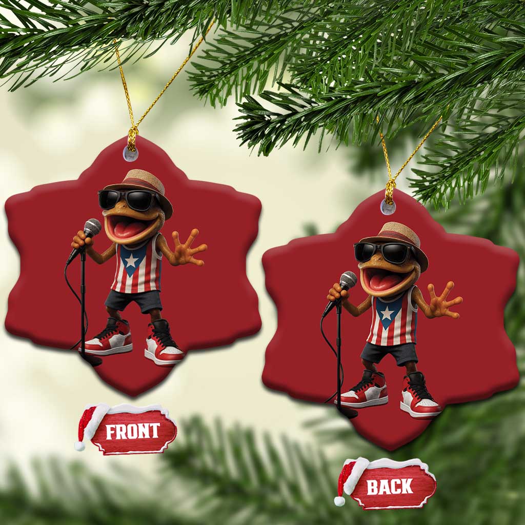 Coqui Puerto Rican Flag Christmas Ornament Taino Boricua Frog Singing TS10