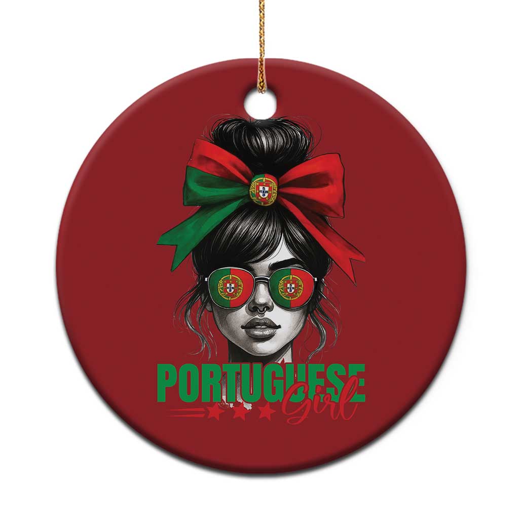 Portuguese Girl Christmas Ornament Messy Bun Portugal Flag Roots Heritage Pride Gift TS10