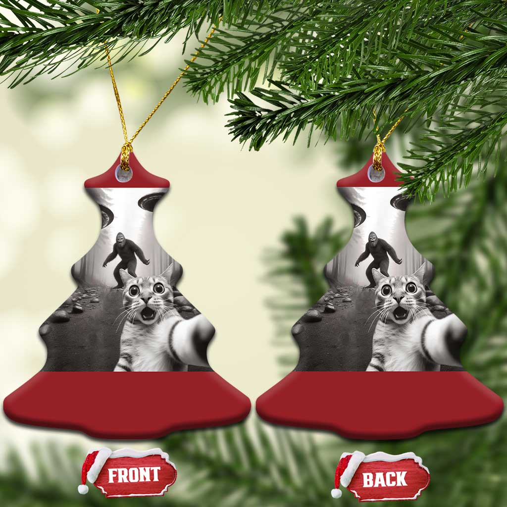 Cat Selfie With Bigfoot UFO Christmas Ornament Funny Cat Lover Gifts TS10