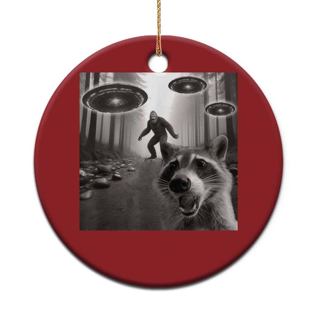 Raccoon Selfie With Bigfoot UFO Christmas Ornament Funny Feral Lover Gifts TS10