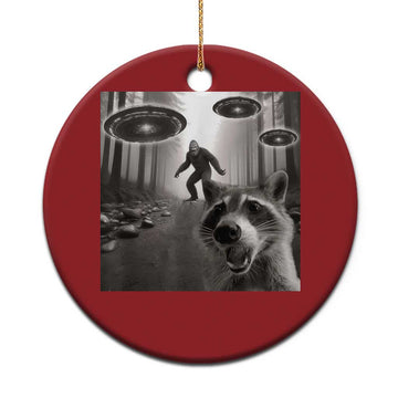 Raccoon Selfie With Bigfoot UFO Christmas Ornament Funny Feral Lover Gifts TS10