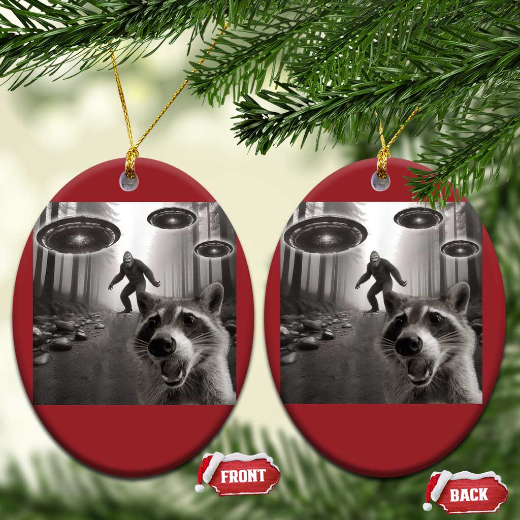 Raccoon Selfie With Bigfoot UFO Christmas Ornament Funny Feral Lover Gifts TS10