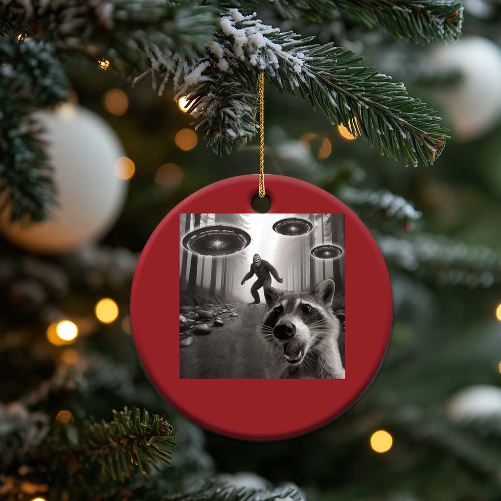 Raccoon Selfie With Bigfoot UFO Christmas Ornament Funny Feral Lover Gifts TS10