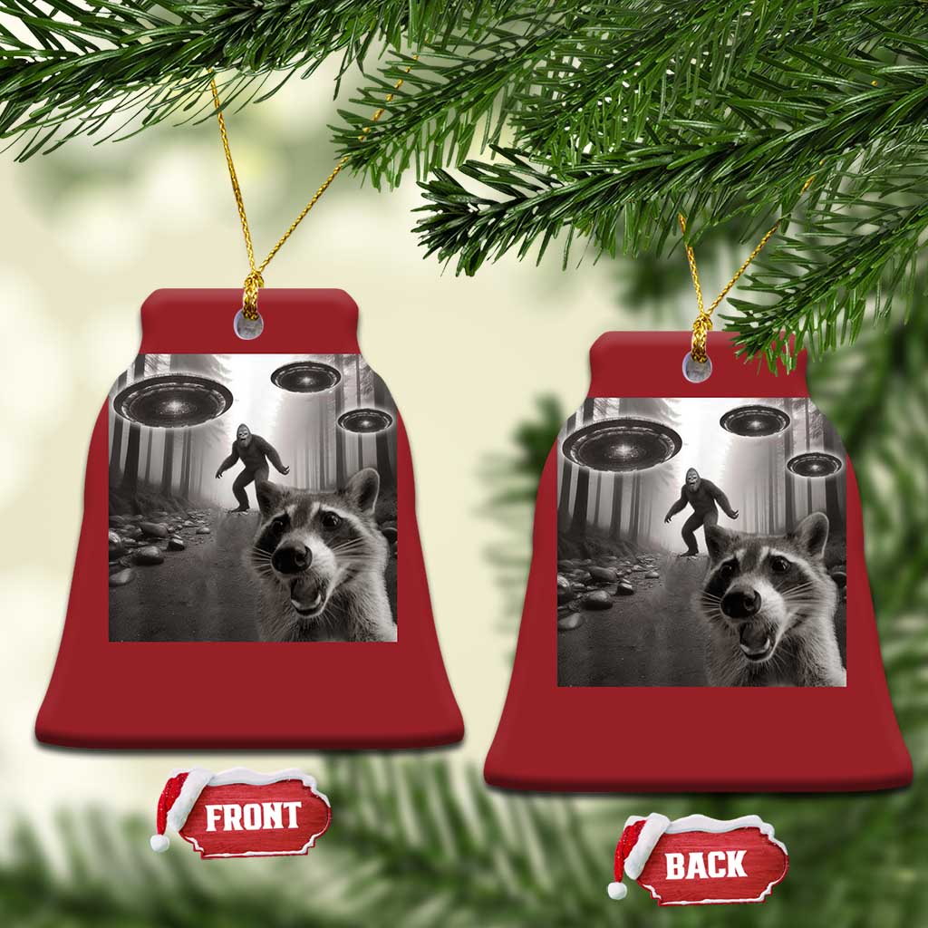 Raccoon Selfie With Bigfoot UFO Christmas Ornament Funny Feral Lover Gifts TS10