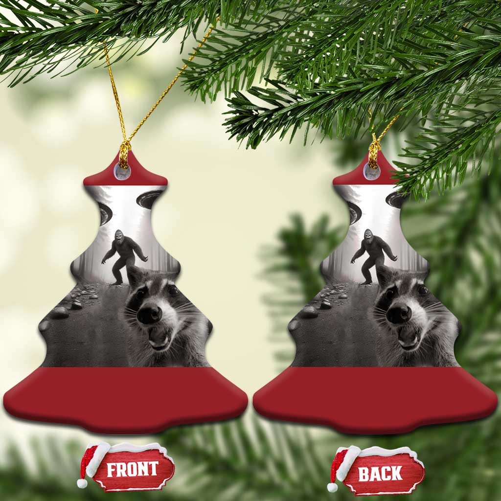 Raccoon Selfie With Bigfoot UFO Christmas Ornament Funny Feral Lover Gifts TS10