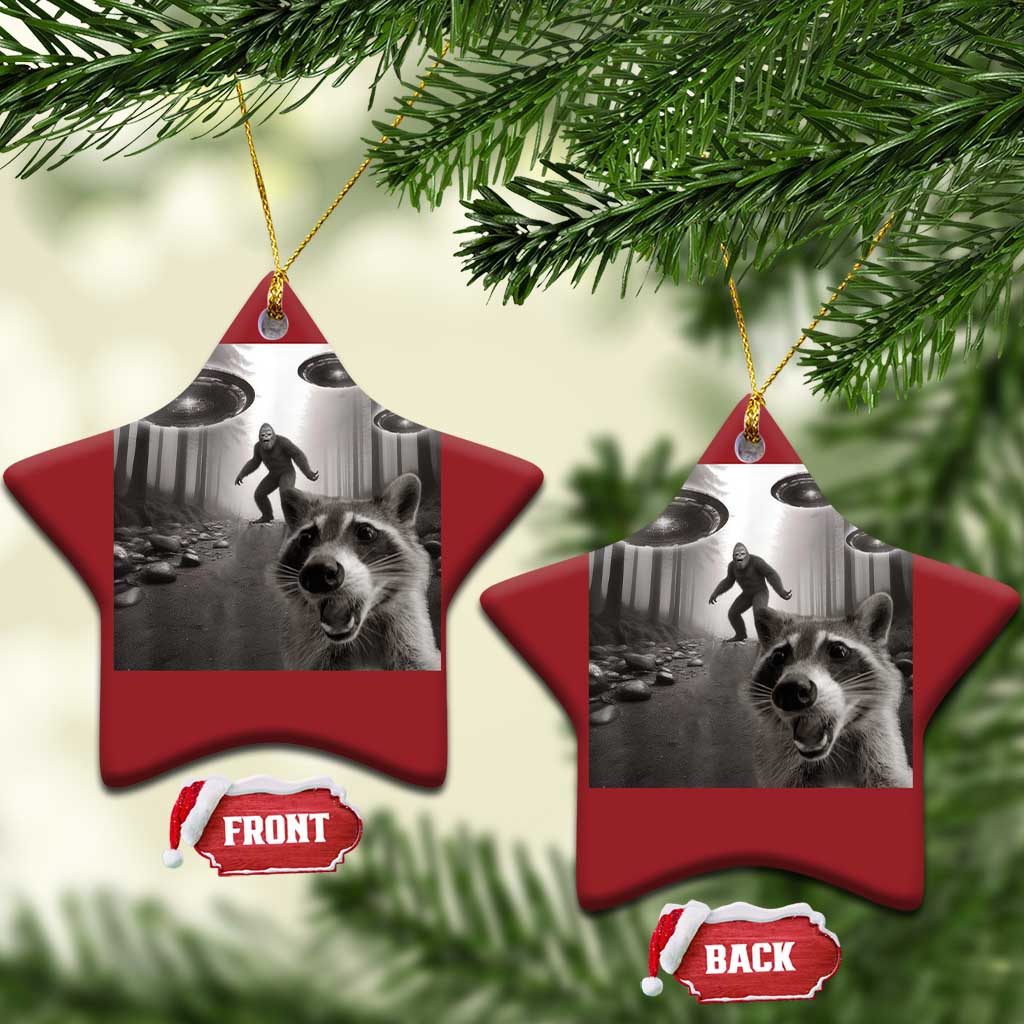 Raccoon Selfie With Bigfoot UFO Christmas Ornament Funny Feral Lover Gifts TS10