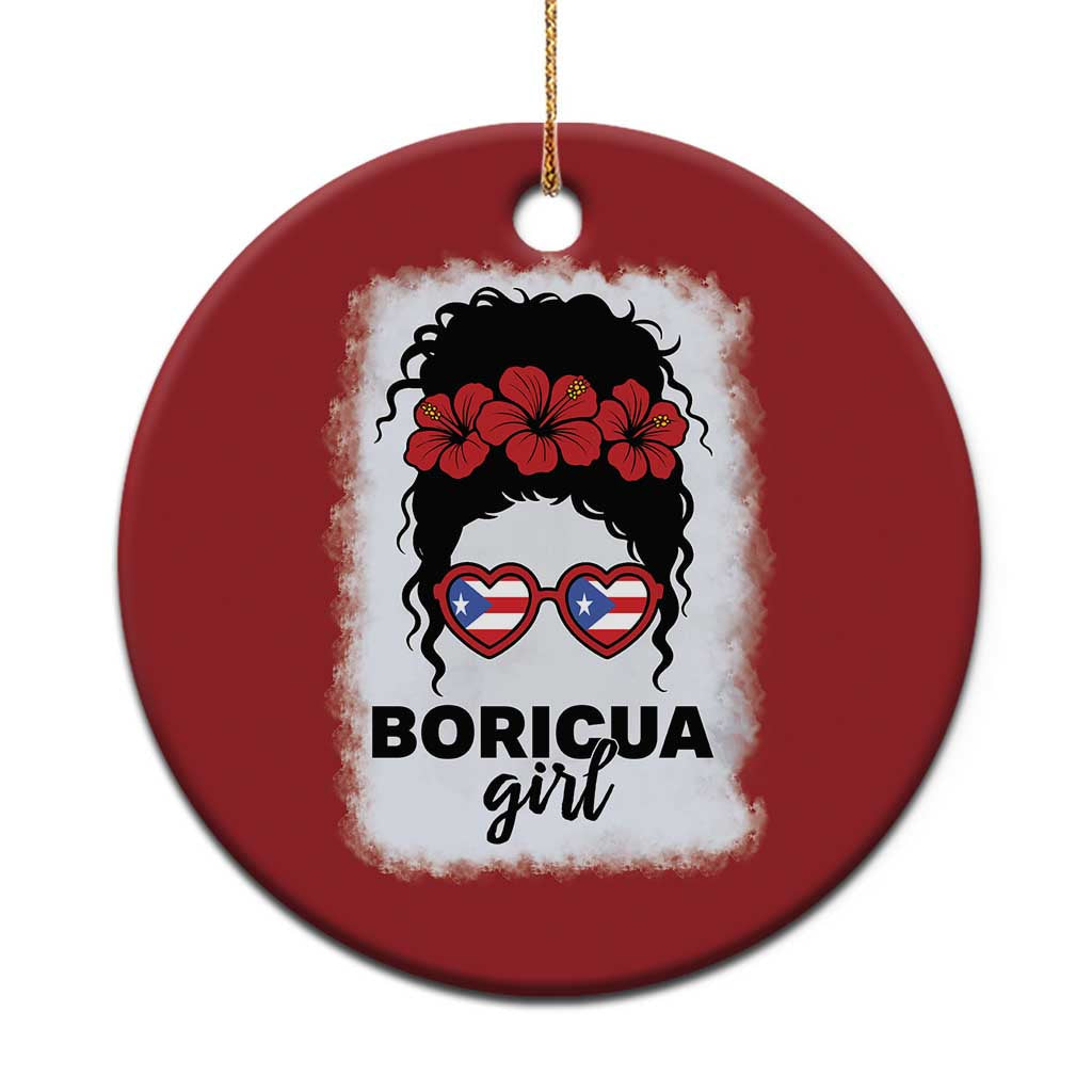 Boricua Girl Christmas Ornament Messy Bun Puerto Rican Flag Hibiscus Flower TS10