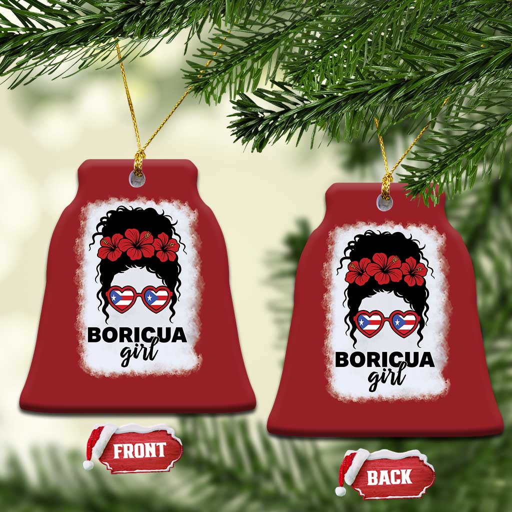 Boricua Girl Christmas Ornament Messy Bun Puerto Rican Flag Hibiscus Flower TS10