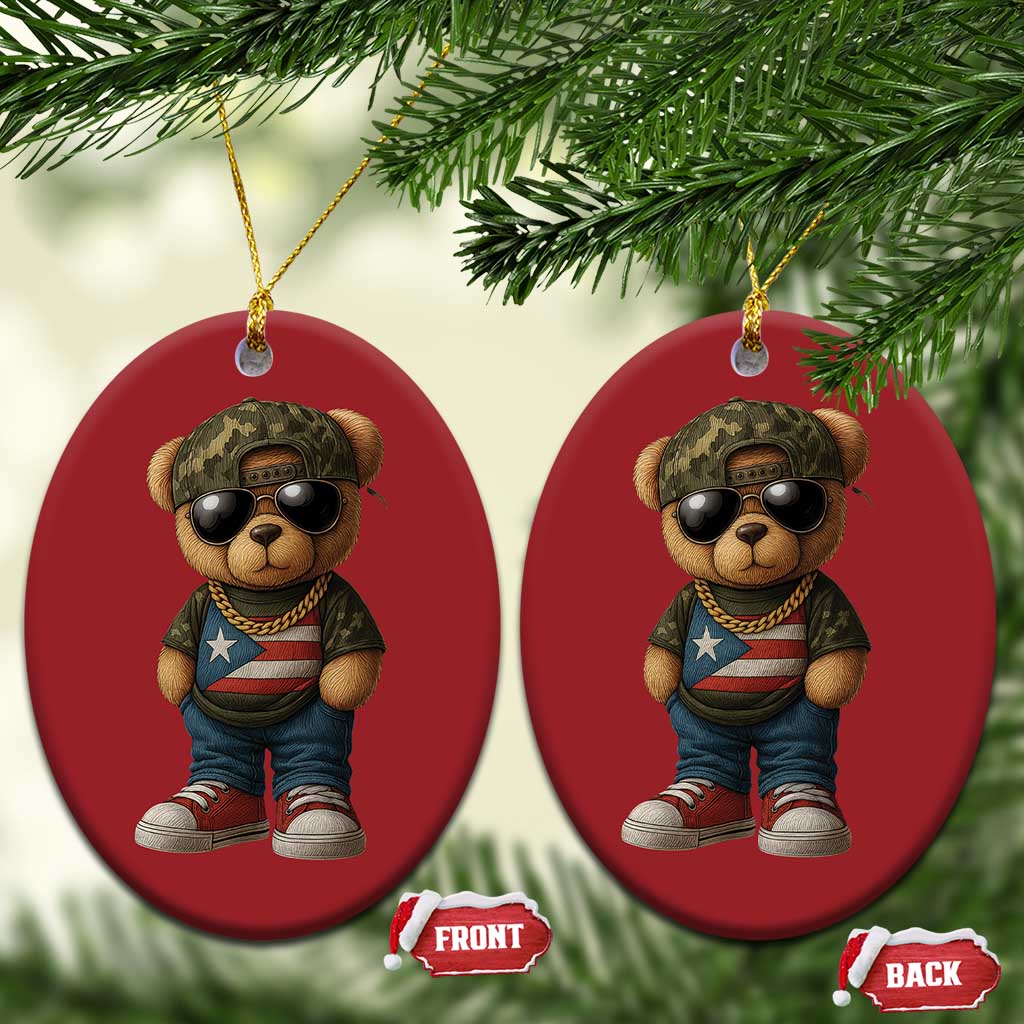 Camo Teddy Bear Puerto Rico Flag Christmas Ornament Camouflage Rican Boricua TS10