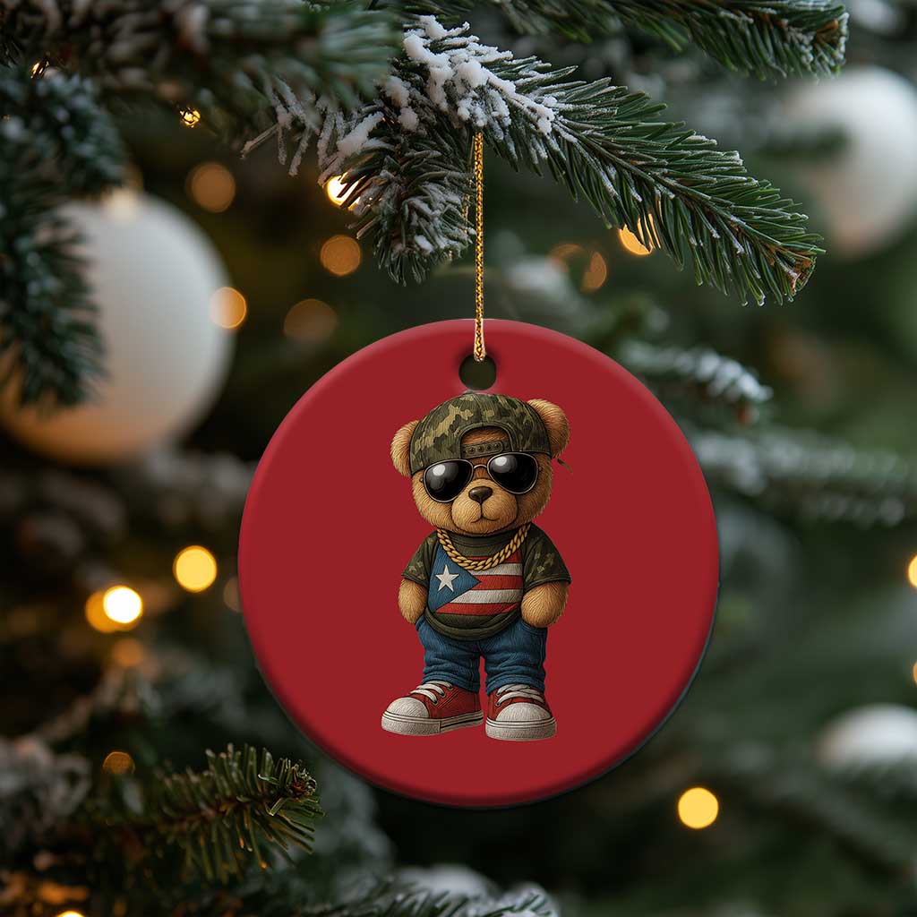 Camo Teddy Bear Puerto Rico Flag Christmas Ornament Camouflage Rican Boricua TS10
