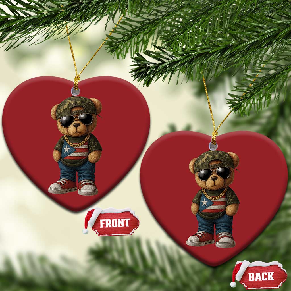Camo Teddy Bear Puerto Rico Flag Christmas Ornament Camouflage Rican Boricua TS10