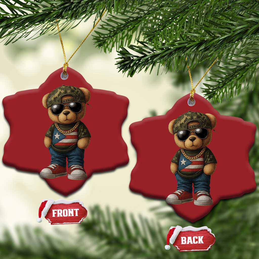 Camo Teddy Bear Puerto Rico Flag Christmas Ornament Camouflage Rican Boricua TS10