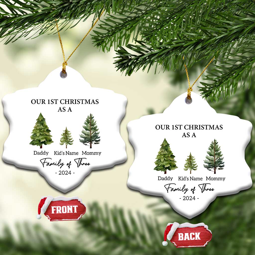 Personalized First Family of Three Christmas Ornament Custom Kid's Name Baby First Christmas TS10
