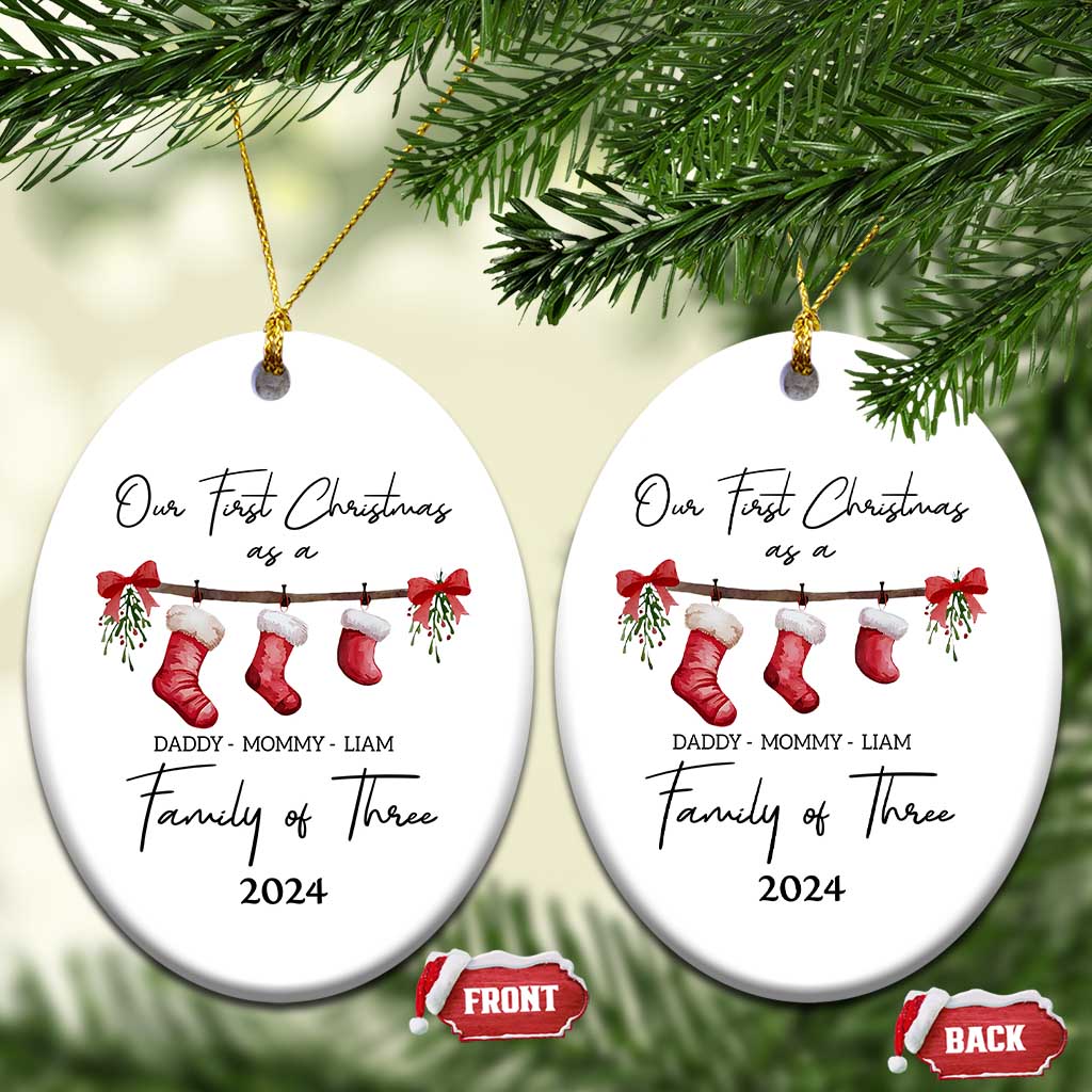 Personalized First Xmas As A Family Of Three Christmas Ornament Custom Name Family With Baby TS10