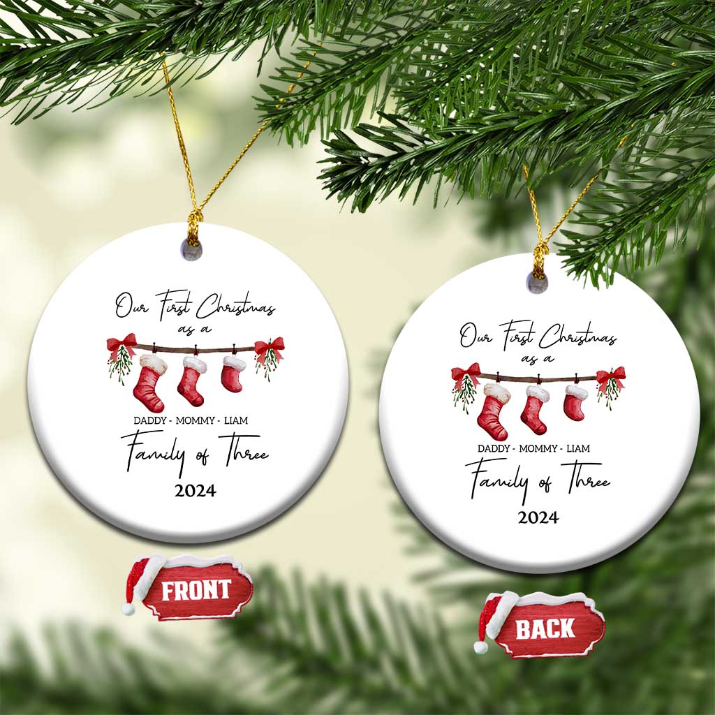 Personalized First Xmas As A Family Of Three Christmas Ornament Custom Name Family With Baby TS10