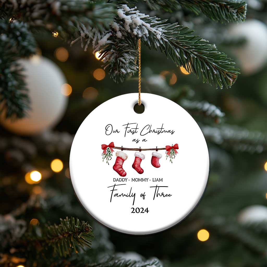 Personalized First Xmas As A Family Of Three Christmas Ornament Custom Name Family With Baby TS10